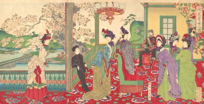 En konkurrence af elegante damer blandt kirsebærblomsterne Kaika kifujin kisoi, sep..., september 1887. af Chikanobu Yoshu