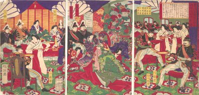Ledere af Kagoshima-oprørernes Pacification fejrer med kopper ..., 20. september 1877. af Chikanobu Yoshu