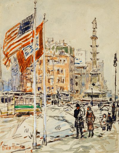 Flag, Columbus Circle af Childe Frederick Hassam