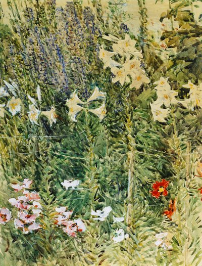Larkspurs og Lillies af Childe Frederick Hassam
