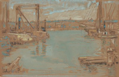North River Dock, New York af Childe Frederick Hassam