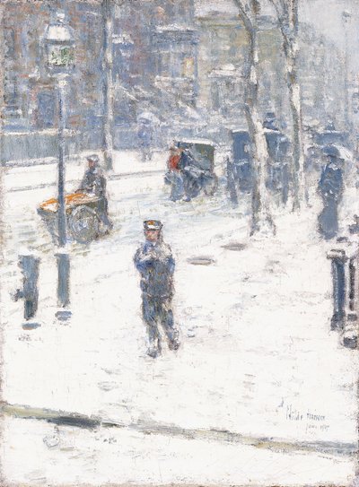 Snow Storm, Fifth Avenue, New York af Childe Frederick Hassam