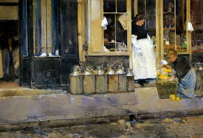 The Milk Churns, ca. 1888 (akvarel på papir) af Childe Frederick Hassam