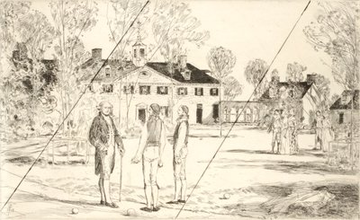 Washington på Mount Vernon (annulleret plade fra porteføljen „George Washingtons tohundredårsoptog“) af Childe Hassam