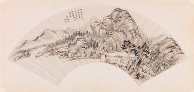 Vifte, der viser et landskab (blæk på papir) af Chin Ping wen Chin Ping wen
