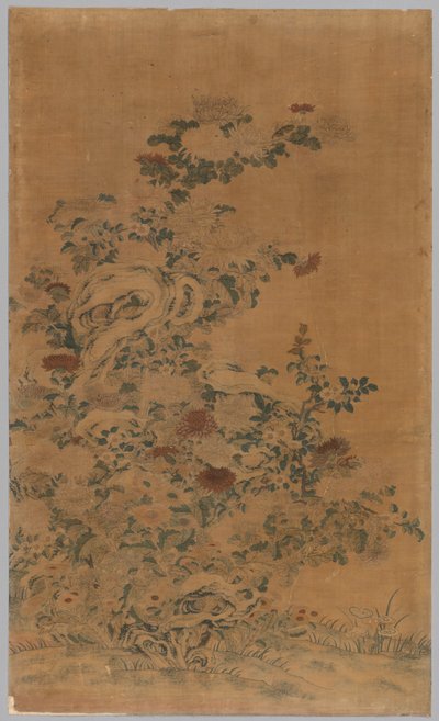 Kesi Panel: Sten og krysantemum af China, Qing dynasty