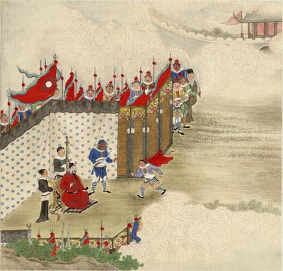Kinesisk prins modtagende kurer, ca 1820 af Chinese Master