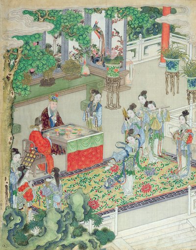 En kinesisk mandarin bliver underholdt (farve på silke) af Chinese School
