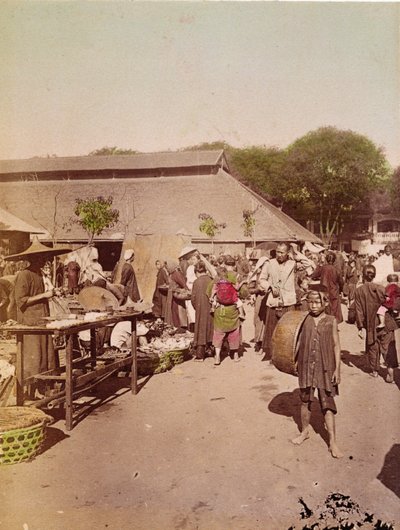 A Market in Tonkin, ca. 1899-1900 (farvet foto) af Chinese School