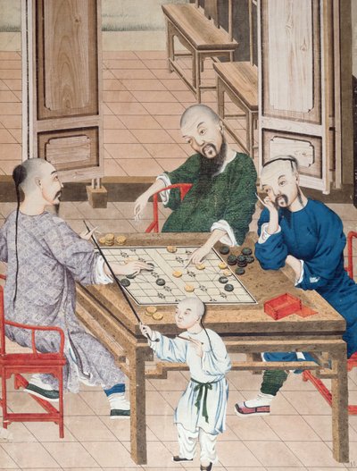 Et strategispil i Kina, slutningen af det 18. århundrede (wc på papir) af Chinese School
