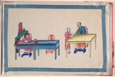 Album, slutningen af det 19. århundrede (album med tolv blade; blæk og farve på markpapir, indbundet i rød damask) af Chinese School