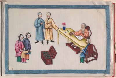 Album, slutningen af det 19. århundrede (album med tolv blade; blæk og farve på markpapir, indbundet i rød damask) af Chinese School