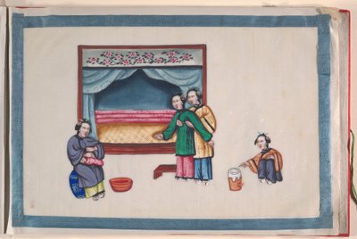 Album, slutningen af det 19. århundrede (album med tolv blade; blæk og farve på markpapir, indbundet i rød damask) af Chinese School