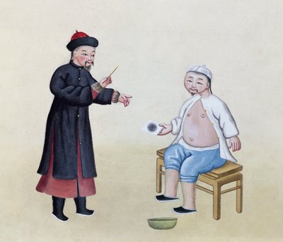 En akupunktør med sin patient, ca. 1785 (wc på papir) af Chinese School
