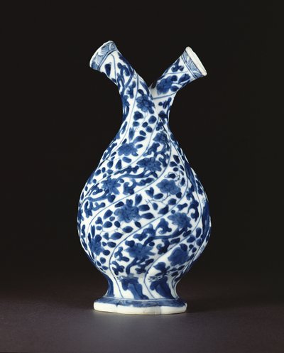 Blå og hvid dobbeltflaske i europæisk glasform, Kangxi periode (1662-1722) (porcelæn) af Chinese School