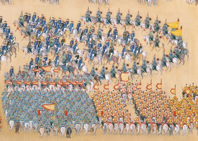 Kejser Qianlongs gennemgang af den store parade af tropper, håndscroll af Chinese School
