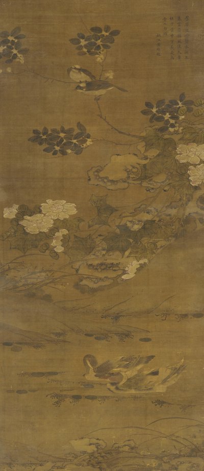 Blomster, ænder og andre fugle, Ming- eller Qing-dynastiet, 15.-18. århundrede af Chinese School