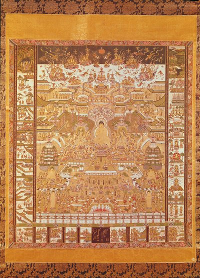 Kshitigarbha, Judge of Hell, fra Dunhuang, Gansu-provinsen (maleri på silke) af Chinese School