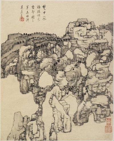 Landskab (blæk på papir) af Chinese School