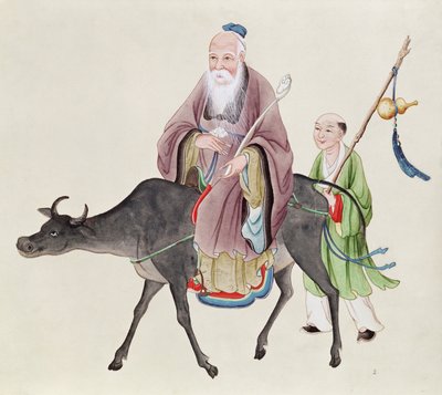 Lao-Tzu (ca. 604-531) på sin bøffel, efterfulgt af en discipel (wc på papir) af Chinese School