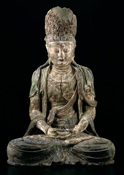 Stor siddende bodhisattva i meditation, Jin-dynastiet (1115-1234) (træ og pigment) (se 206545) af Chinese School