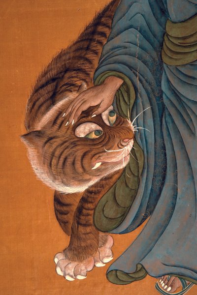 Lohan med tiger, slutningen af det 18. til begyndelsen af det 19. århundrede (farve på silke) af Chinese School