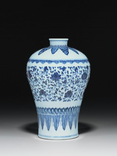 Vase i Ming-stil, Meiping, malet i 1400-tallets stil af Chinese School