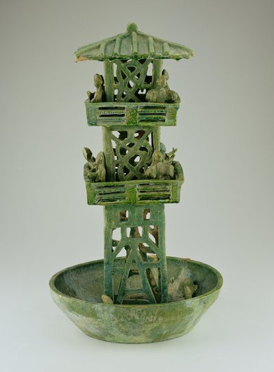 Model af et vagttårn, Han-dynastiet (206 f.Kr.-220 e.Kr.) (glaseret keramik) af Chinese School