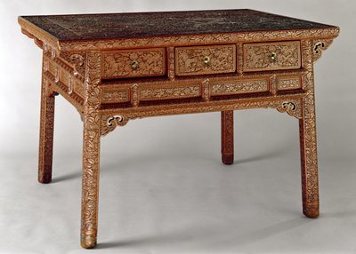 Paladsbord, Ming-dynastiet, Hsuan Te-perioden (1426-35) (udskåret rød lak på træ) af Chinese School