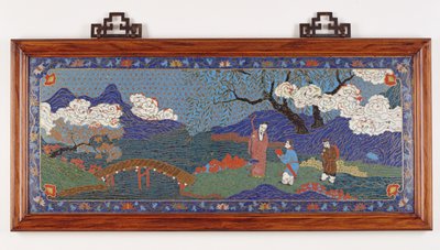 Panel, der viser et kinesisk landskab, Ming-dynastiet (cloisonne-emalje) af Chinese School
