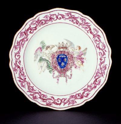 Rose Famille middagstallerken med Frankrigs våben, Qianlong periode (1736-95) ca. 1765 (porcelæn) af Chinese School