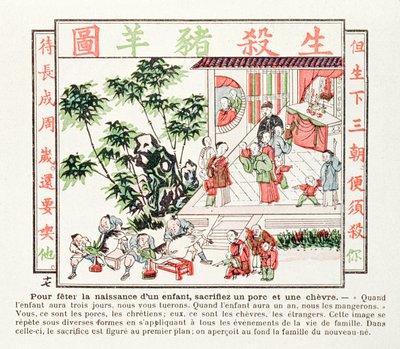 Ofring af en gris og en ged til fejring af et barns fødsel, 1891 af Chinese School