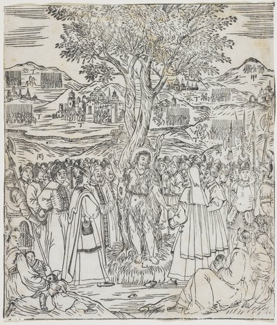 Sankt Johannes Døberen prædiker, tallerken fra Giulio Alenis Tianzhu jiangsheng zhuxiang jingjie (En illustreret historie om Himlens Herre, der blev inkarneret i kødet), Jinjiang Kirke, Fujian af Chinese School