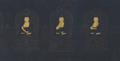De syv buddhaer fra fortiden, muligvis Ming-dynastiet (guld og hvidt pigment på mørkeblåt papir) af Chinese School