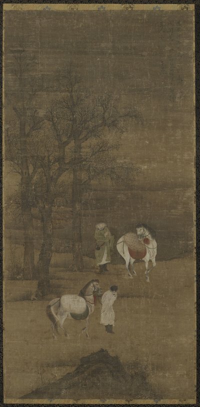 Vinterlandskab med heste og gomme, Ming- eller Qing-dynastiet af Chinese School