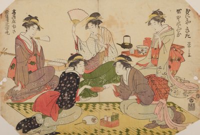 En gruppe kvinder, der morer sig indenfor af Chobunsai Eishi