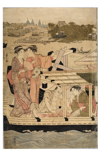 Del af en vandret pentatykon af Sumida-floden scene af Chobunsai Eishi