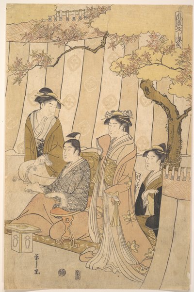 Prins Genji og tre unge kvinder af Chobunsai Eishi