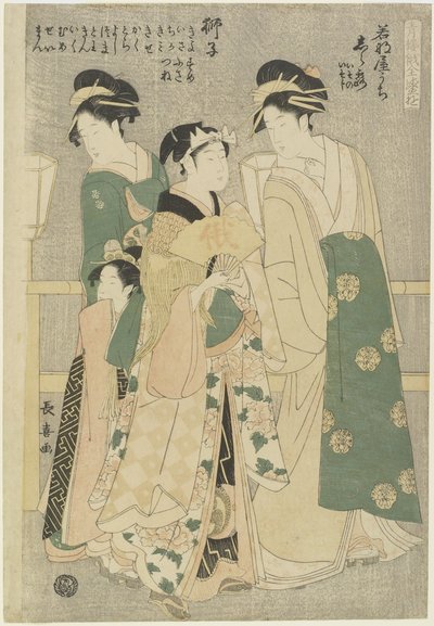 Tre kurtisaner fra Wakafune-ya House: Shiratsuyu, Isono og Isoji, ca. 1794 af Choki Eishusai