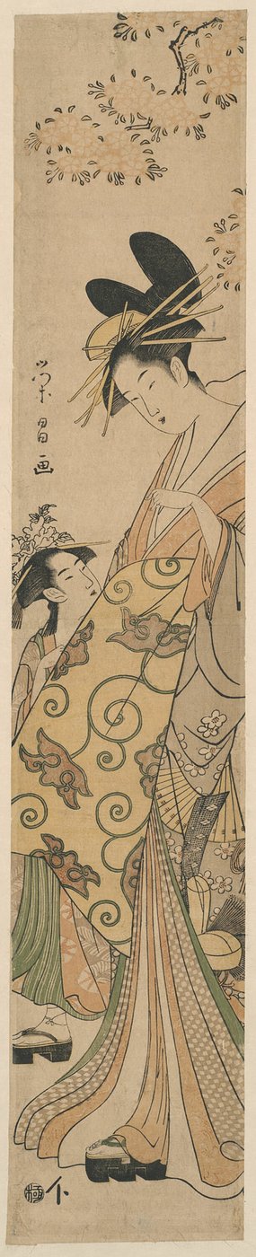 Courtesane og hendes ledsager under Cherry Tree af Chokosai Eisho