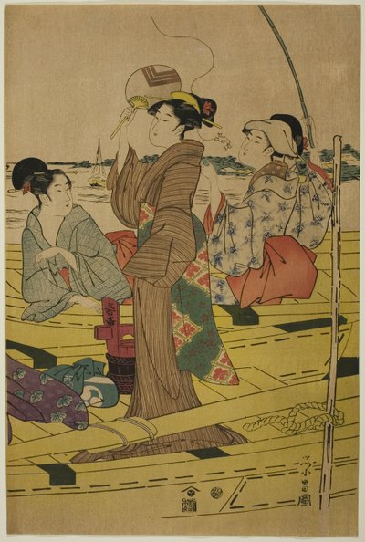 Kvinder på en fiskerbåd af Chokosai Eisho
