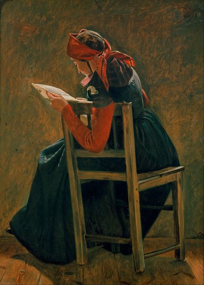 En ung pige frem Salling læser. Studie. af Christen Dalsgaard
