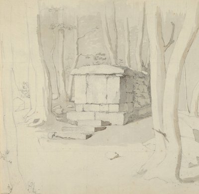 A Stone Tomb in a Forest, verso: Study of a Flower, 1830. af Christen Købke