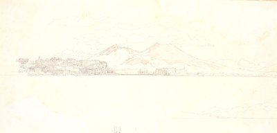 Parti af bugten ved Napoli fra Villa Reale. I baggrunden Vesuv af Christen Købke