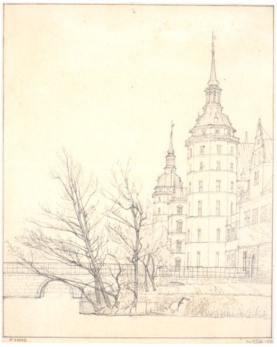 Frederiksborg slot. Parti ved møntbroen af Christen Købke