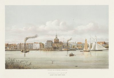 Udsigt over Groothoofdspoort i Dordrecht Udsigt over det store hoved (titel på objekt) Dordrecht i 1864 (serietitel på objekt) af Christiaan Bos