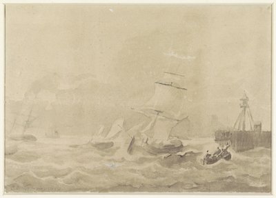 Turbulent hav med sejlskibe af Christiaan Cornelis Kannemans