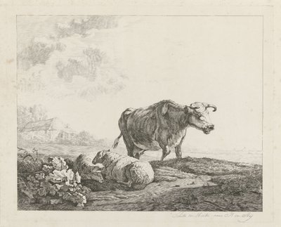 Landskab med en ko og to får af Christiaan Godfried Schutze van Houten