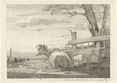 Hvilende kvæg i et landskab af Christiaan Godfried Schutze van Houten