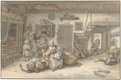 Interiør med bondefamilie af Christiaan Josi